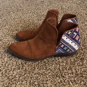 Aztec print suede ankle boots